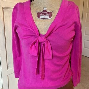 J Crew Fuchsia V-Neck Sweater with Bow